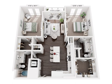 Floor plan for 2 beds, 2 baths, 1239 sqft